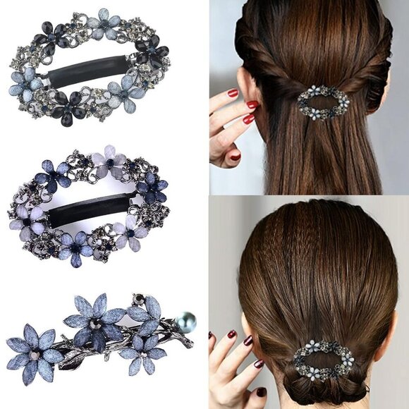 3pcs Women Hair Barrettes Crystal Rhinestones Flowers Hair Clips Elegant Style main image 8